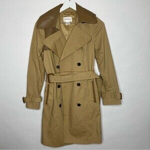 Club Monaco Tan Trench Coat with Belted Waist and Epaulettes